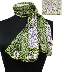 Scarf Paisly Lime Eggplant Print Oblong 13"x60"