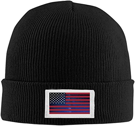 Winter USA Flag With Galaxy Backgound Beanie Hats Men Black Elastic Rib Knit