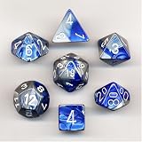 Polyhedral 7-Die Gemini Dice Set - Blue-Steel with White