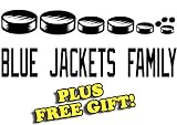 10.5" x 4.5" Blue Jackets Hockey Family Vinyl Sticker Decal [Die-cut, White] + with Free Hockey Pencil