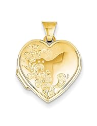 14k Yellow Gold 18mm Heart Two Flower Locket. Metal Wt- 1.37g