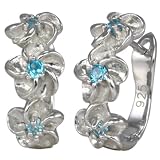 Daisy Chain Aquamarine Cubic Zirconia Platinum Overlay Sterling Silver Hoop Earrings