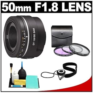 Sony Alpha 50mm f/1.8 DT SAM Lens with 3 (UV/FLD/CPL) Filter Set + Digital SLR Camera Cleaning Kit