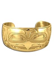 14K Yellow Gold First Nations Eagle Face Bracelet. Made in USA.