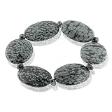 FOJO's Genuine Snowflake Obsidian Oval Stretch Bracelet