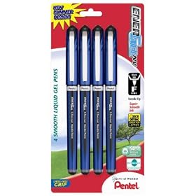 Pentel EnerGel  Liquid Gel Pen, 0.5mm, Needle Tip, Black Ink, 4 Pack (BLN15BP4A)