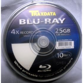 SPECIAL OFFER!!!!! 50 x Traxdata Blu-Ray 25Gb 4x BD-R Blank Discs - White Inkjet Printable (5 x 10 Packs)