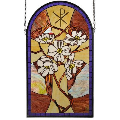 Victorian Tiffany Floral Gothic Nouveau Religious Cristograph Dogwood Stained Glass Window
