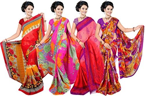 Fancy Women's Printed Sarees With Blouse Piece (Pack Of 4) Multi Colour combo-25