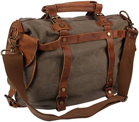 GOOTUCH Oversized Canvas Leather Travel Bag Handbag Shoulder Weekend Bag (Gray)