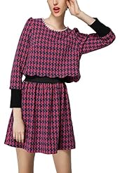 Beaded Polyester Long Sleeves Short Houndstooth Print  Dress