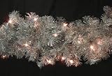 9 x 10 Pre-Lit Retro Silver Laser Tinsel Christmas Garland - Clear Lights