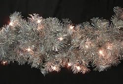 9' x 10" Pre-Lit Retro Silver Laser Tinsel Christmas Garland - Clear Lights