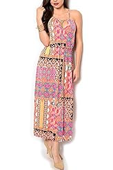 Sexy Jeweled Halter Polyester General Print Maxi Dress 