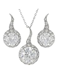 Alexandria Collection Sterling Silver Cubic Zirconia Drop Necklace and Earring Set
