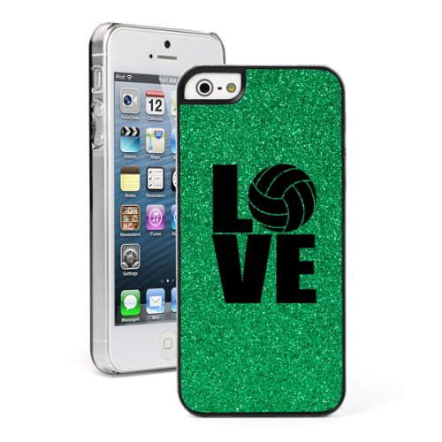 Green Apple iPhone 5 5s Glitter Bling Hard Case Cover 5G666 Love Volleyball