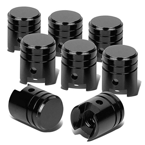 Piston Style Polished Aluinum Black Tire Vavle Stem Caps (Pack of 8)