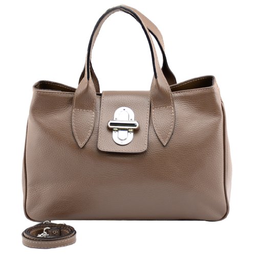 HS 0516 TP Honora Made in Italy Leather Taupe Satchel/Crossbody Bag
