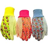 G & F 1852-3 Women Soft Jersey Garden Gloves, 3-Pairs Green/Pink/Blue per Pack