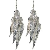 4 3/4" Long Angel Wing Earrings (9 Wings Each), in Silver Tone