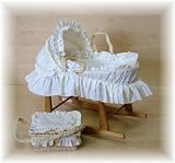 Cream B.A.Toy Moses Basket And Beech Rocking Stand with Layette Box