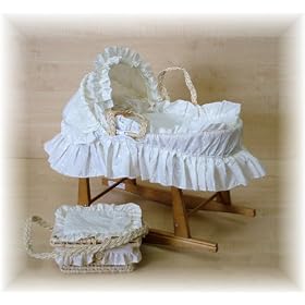 White B.A.Toy Moses Basket And Beech Rocking Stand with Layette Box