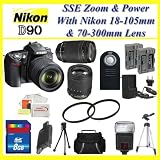 Nikon D90 SLR Digital Camera with Nikon 18-105mm Vr Lens + Nikon 70-300mm Lens + Huge Accessories Package Including 2x Extended Life Batteries + 2x Uv Filters + 8gb Sdhc Memory Card & Much More!!