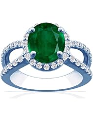 Platinum Oval Cut Emerald Ring With Sidestones