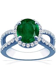 18K White Gold Oval Cut Emerald Ring With Sidestones