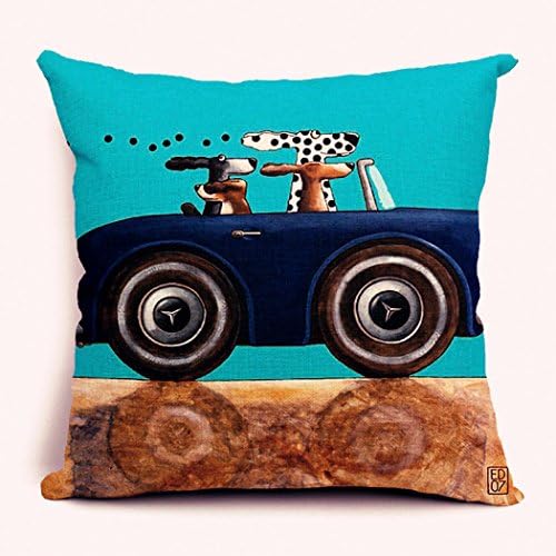 East Melody® Cotton Linen Throw Pillow Case Cushion Cover Home Sofa Decorative 18 X 18 Inches / 45 X 45 cm, Driving Dog (014)