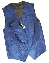 Brand Q Wedding Vest Set Navy Blue Paisley 3pcs Tuxedo Vest + Necktie +... by Brand Q
