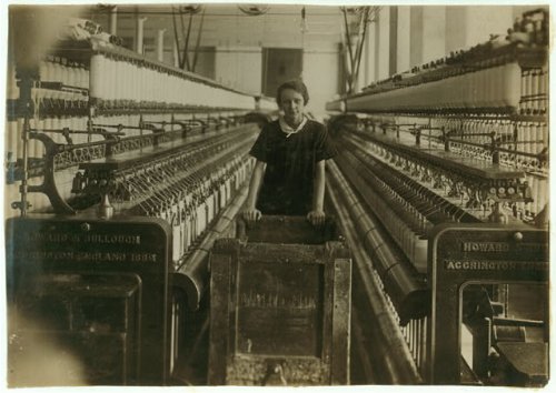 Photo King Philip Card Room. Rosawna - 14 years, 959 Globe St., Doffer on Jack Speeders. Pushing a truck of empty