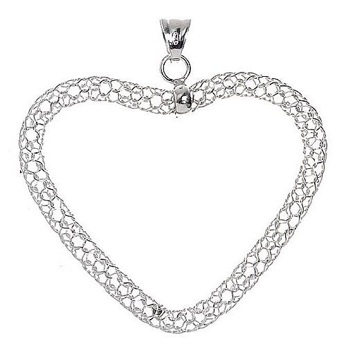 Sterling Silver Wire Mesh Large Open Heart Pendant