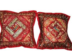 Home Decor-2 Red Sequin Embroidery Sari Toss Pillow Cushion Covers