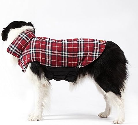 Pet Dog Grid Jacket Coat Winter Warm Plaid Coat harness Waterproof Dog Puffy Jacke-Red (XXXL)