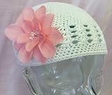 Claribel Children's Crochet Hat (Newborn - 9 Months, White Hat/Pink Flower)