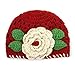 PanDaDa Baby Girls Knitted Hat Crochet Cute Red Flowers Beanie Winter Cap 1-2T