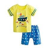 【SEBLES】ベビー 赤ちゃん 半袖 ラウンドネック シャツ Tシャツ 短パン 半ズボン パンツ 無地 プリント 肩ボタン スター 上下 セット 初夏 夏 薄手 0歳 1歳 2歳(タイプE,80cm