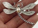 Enamel Wing Czech Rhinestone Pearl Dragonfly Pin Brooch