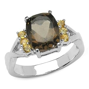 Buy 3.00 Carat Genuine Smoky Quartz and Citrine Silver Ring