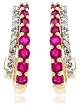 14k Yellow Gold Diamond and Ruby J Hoop Earrings