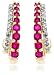 14k Yellow Gold Diamond and Ruby J Hoop Earrings