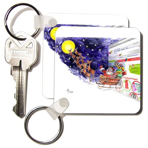 VAL Cartoon about an E-Bay Christmas - Set Of 4 Key Chains