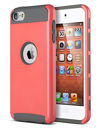 iPod Touch 6 Case,iPod Touch 5 Case,ULAK [Colorful Series] Slim Fit Protective iPod Touch Case 2-Piece Style Hybrid Hard Case Cover for Apple iPod touch 5 6th Generation(Coral Pink + Gray)