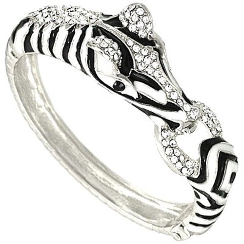 DianaL Boutique Designer's Look Zebra Enameled with Cryslals Cuff Bangle Bracelet Gift Boxed Fashion Jewelry