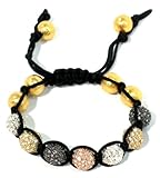 IMAGE OF Shamballa Macrame Bracelet with Seven 10mm Pave Mix of Silver Plated Crystal Rose Gold Plated Crystal Gold Plated Crystal and Gunmetal Black Diamond with 10mm Vermeil Beads on Black String Macrame Adjustable Handmade Unisex