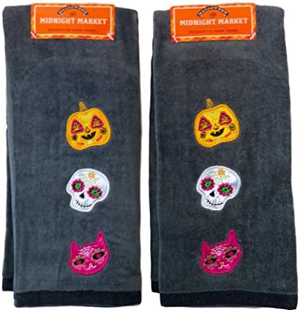 Halloween Pumpkin, Skull &amp; Cat Hand Towel, Pack of (2)