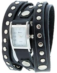 Geneva Platinum 9560 Womens Studded Wrap-around Watch-BLK/SIL