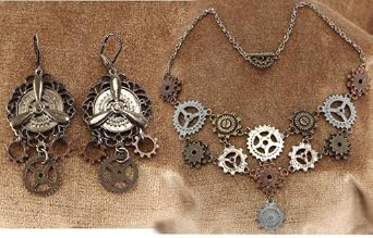 Steampunk Gear Necklace and Earrings Set