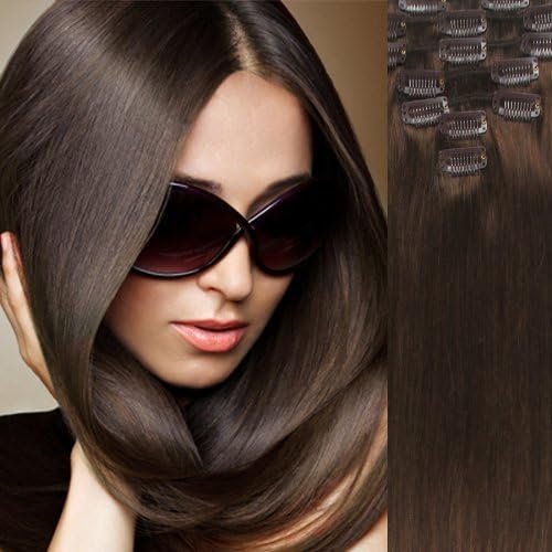 Angelcoco 100% Indian Remy Clip In Human Hair Extensions Chestnut Brown 15" 7pcs/set 70g Straight